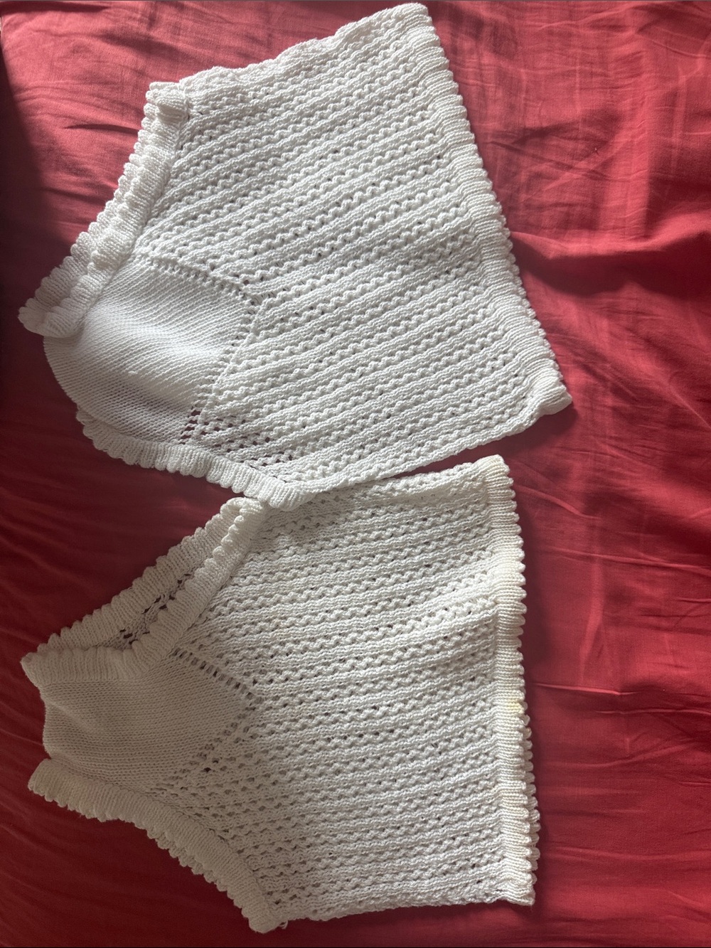 White Hand-Knit Crochet baby pants Pair